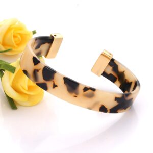 Open Cuff Bracelet Statement Acrylic Resin Lucite Cuff Bracelet Minimalist Tortoise Shell Bangles Bracelet Adjustable Lightweight Bangle (Leopard)