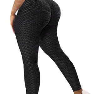 SEASUM Women High Waisted Yoga Pants Workout Butt Lifting Scrunch Booty Leggings Tummy Control Anti Cellulite Textured Tights M