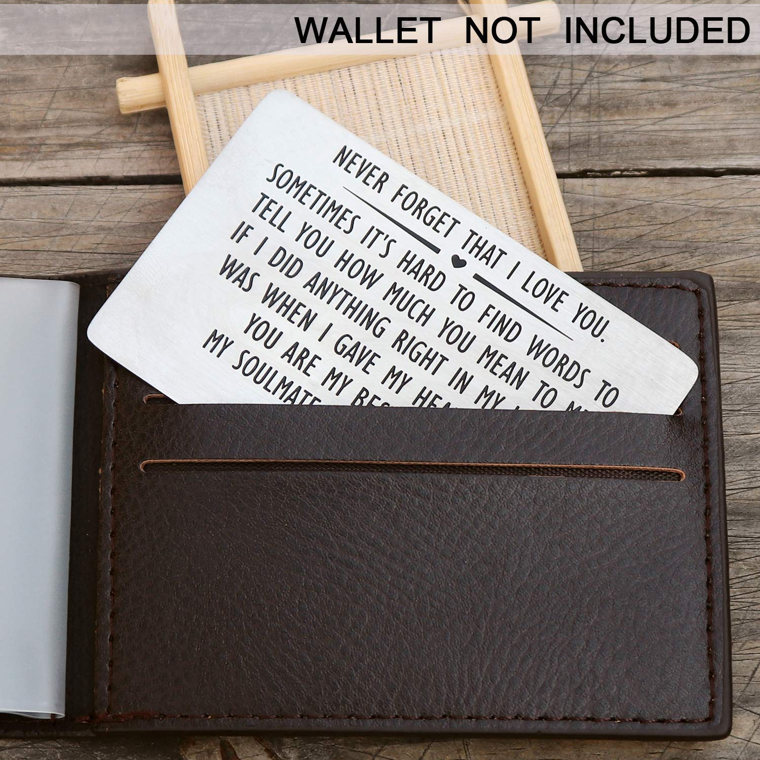 Anniversary Wallet Insert Card for Men or Women - Never Forget That I Love You, Engraved Wallet Insert for Boyfriend Husband Him, Birthday Wedding Deployment Gifts Cards for Couples