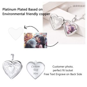 U7 Women Flower Heart Locket That Hold Memorial Photo Platinum Plated Jewelry Rolo Chain Customized Photo and Text Engrave Lockets Pendant