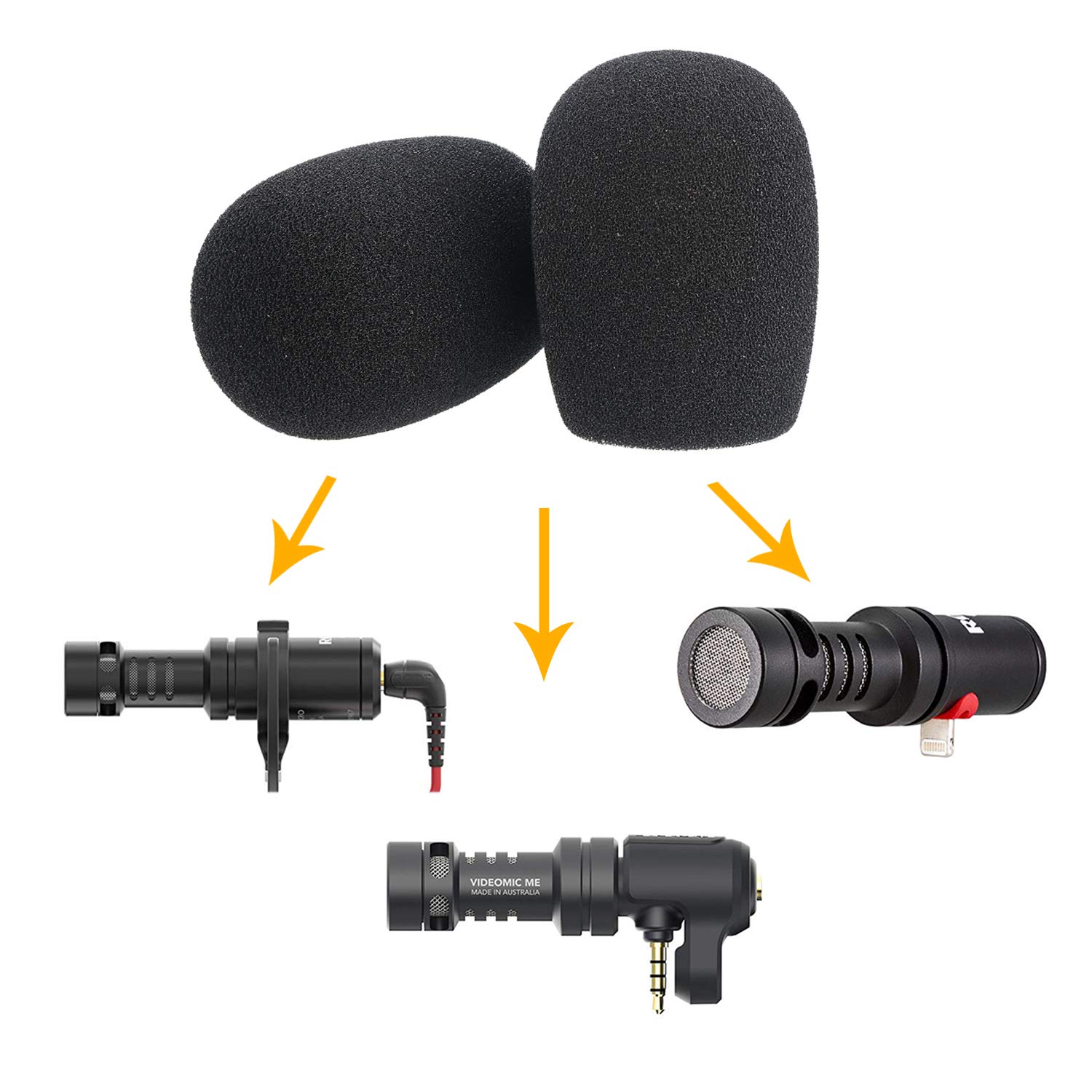 SUNMON VideoMicro Windscreen Foam Cover, Windscreen Pop Filter for Rode VideoMicro Me Mini-Shotgun Microphone (2 PACK)