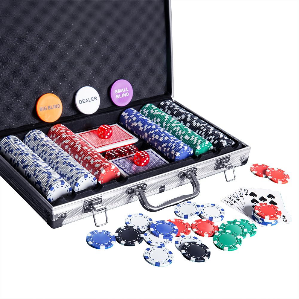 Poker Chip Set - 300PCS Poker Chips with Aluminum Case, 11.5 Gram Chips for Texas Holdem Blackjack