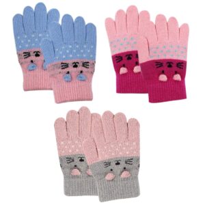 rarityus 3 pairs kids cute cat warm gloves winter knitted mittens for boys girls toddler 2-6 years old