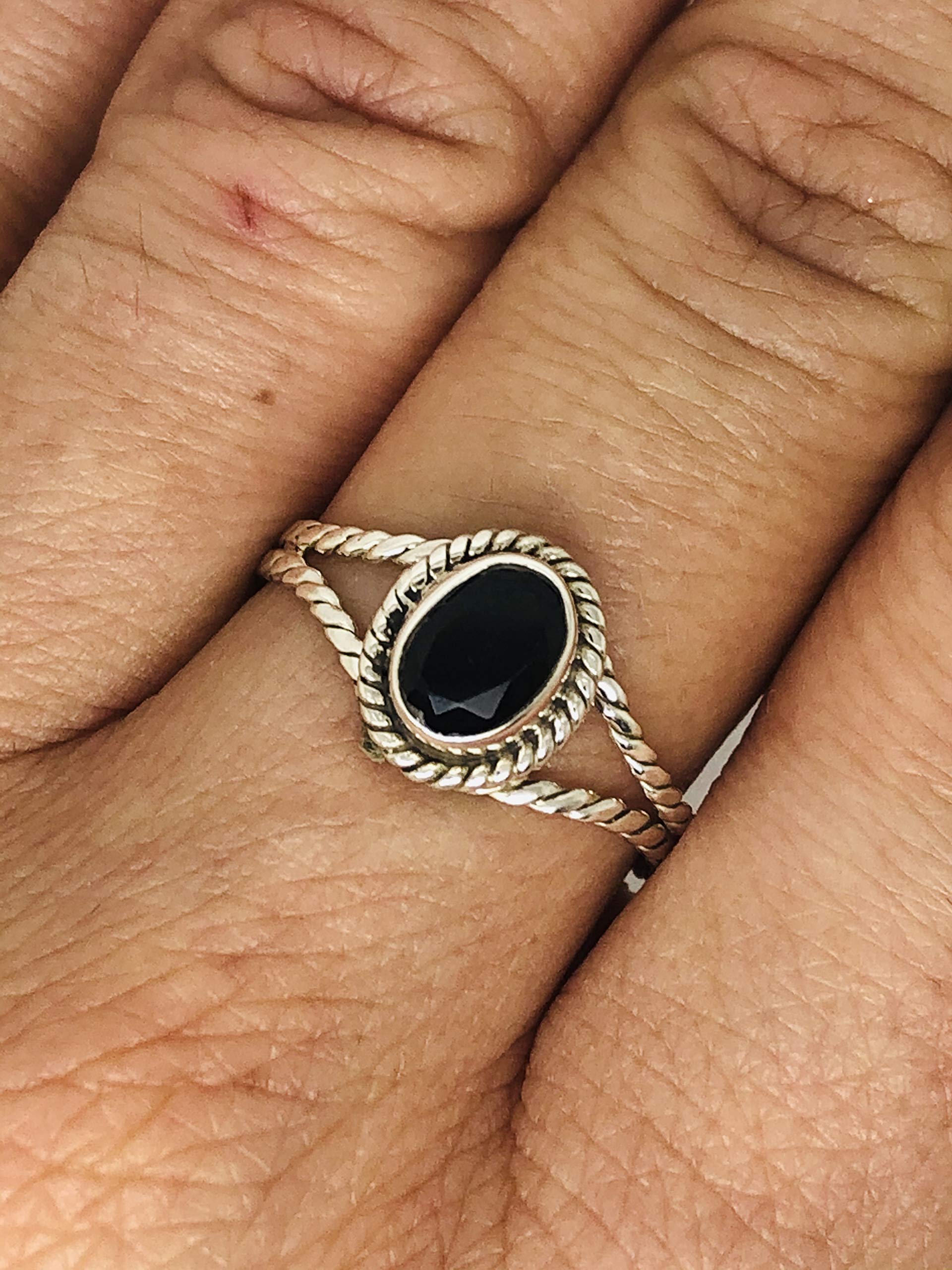 Cut Black Onyx Ethnic Vintage Gipsy Delicate Oval Ring 925 Sterling Silver Tribal Boho Chic (7)