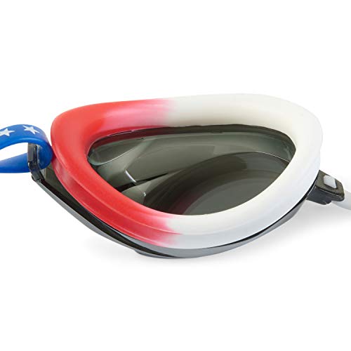 Speedo Unisex-Adult Swim Goggles Vanquisher Extended View, Mirrored Red/White/Blue/Grey