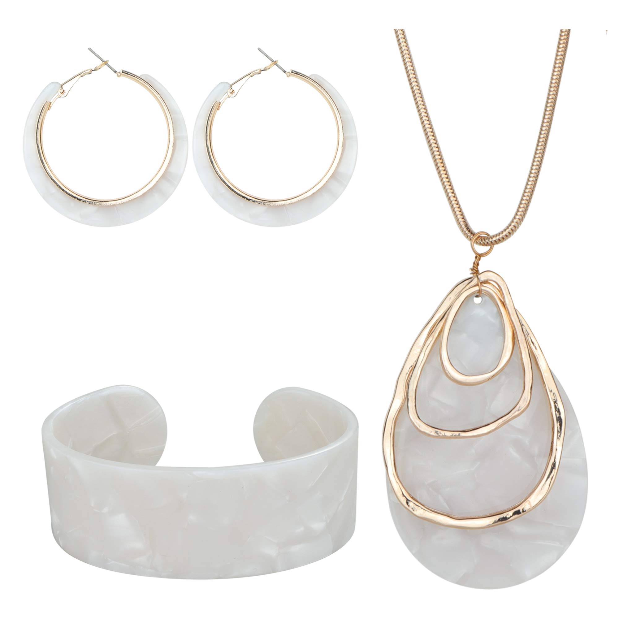 ORAZIO White Acrylic Jewelry Set for Women Statement Boho Resin Earrings Necklace Bracelet