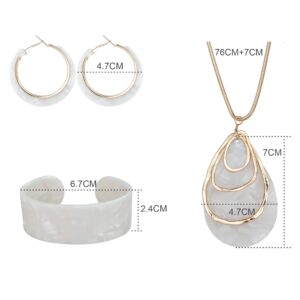 ORAZIO White Acrylic Jewelry Set for Women Statement Boho Resin Earrings Necklace Bracelet