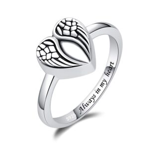 BEILIN Sterling Silver Urn Ring for ashes Keepsake Memorial Loved Ones Jewelry Cremation Rings (Angel Wings Urn Ring, 6)