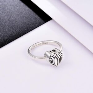 BEILIN Sterling Silver Urn Ring for ashes Keepsake Memorial Loved Ones Jewelry Cremation Rings (Angel Wings Urn Ring, 6)