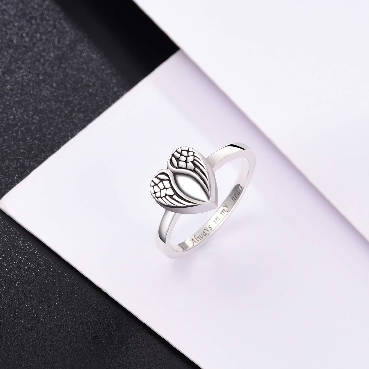 BEILIN Sterling Silver Urn Ring for ashes Keepsake Memorial Loved Ones Jewelry Cremation Rings (Angel Wings Urn Ring, 6)