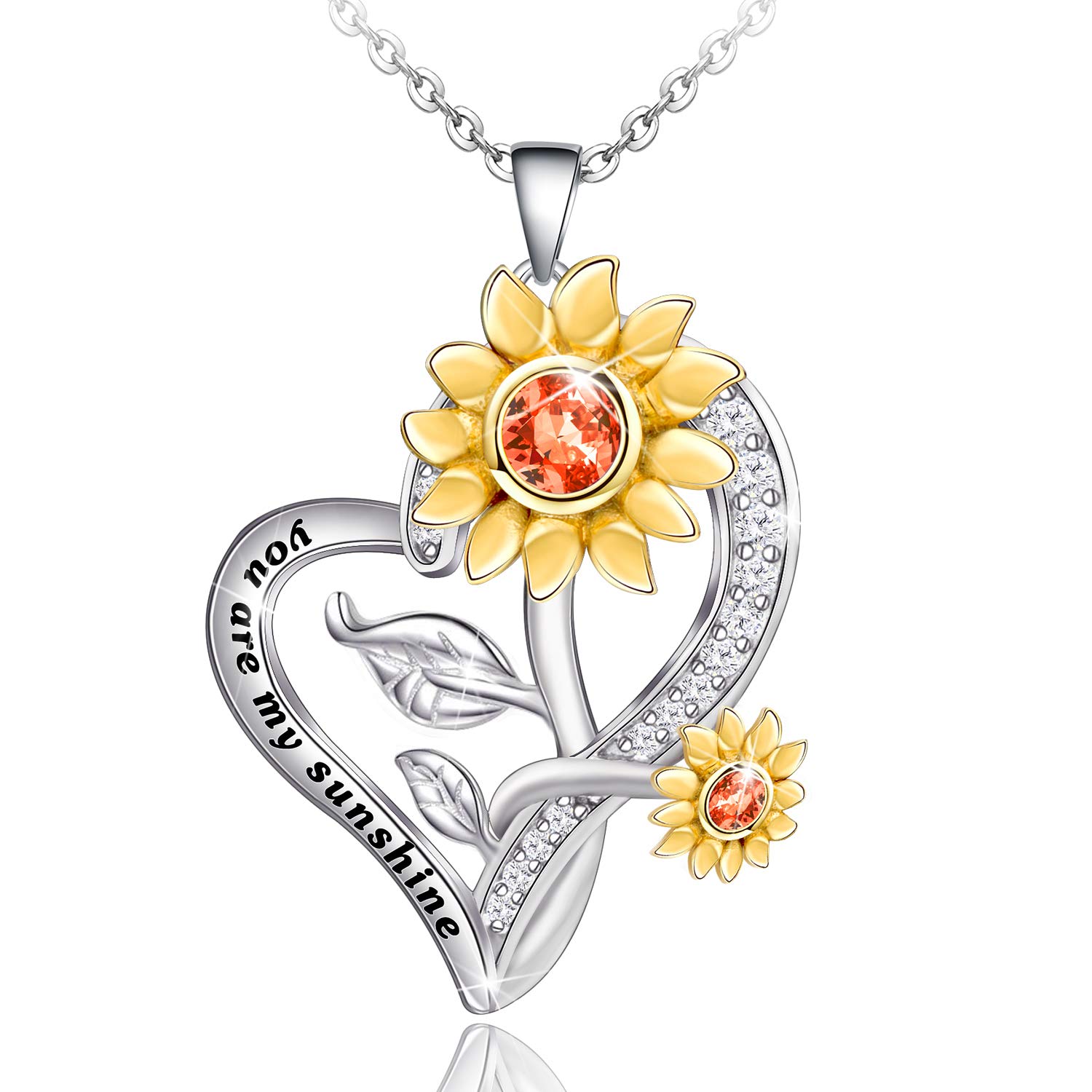 Distance Sunflower Necklace for Women S925 Sterling Silver Heart Necklace Jewelry,You are My Sunshine Pendant Necklaces Jewelry Gifts for Women Mom Wife