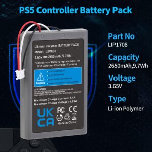 Pickle Power PS5 Controller Battery Replacement, 2650mAh LIP1708 Battery PS5 for Sony PS5 PlayStation 5 DualSense CFI-ZCT1W Wireless Controller