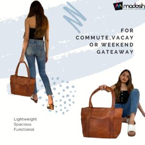 Madosh Womens Valentine Gift Shoulder Handbag Genuine Leather Brown Tote Everyday Ladies Purse Shopper Bag