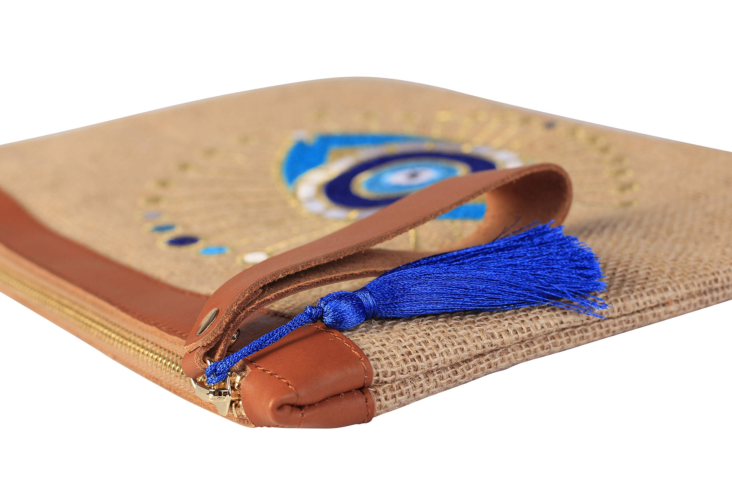 Evil Eye Embroidered Women Jute Clutch Bag Sun Beach Summer Style