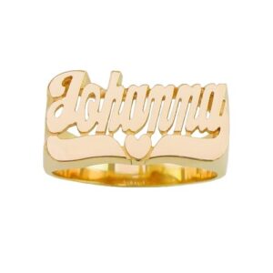 lee106z personalized gold (8.5mm) size script letter with plain heart tail name ring (yellow-gold 10k, 7)