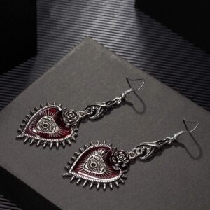 Punk Rock Bat Gothic Evil Eye Red Heart Earrings for Women Halloween Cosplay