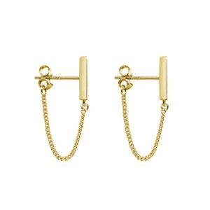 reffeer solid 925 sterling silver bar chain dangle earrings drops for women teen girls bar drop earrings chain studs (a-gold)