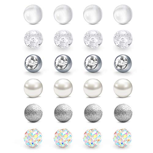 QWALIT 14G 5mm Replacement Balls for Body Piercing Jewelry Externally Threaded Surgical Steel & Plastic Pearl for Belly Button Ring Nipplering Industrial Barbell Eyebrow Horseshoe Earrings Piercing