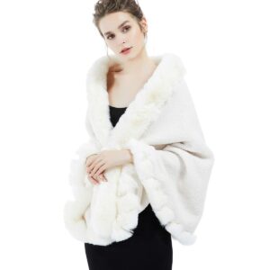 Faux Fur Shawl Wrap Bridal Cape Bridesmaids Stole Lambs Wool Shrug Winter Wedding with Fur Trim Ivory