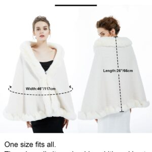 Faux Fur Shawl Wrap Bridal Cape Bridesmaids Stole Lambs Wool Shrug Winter Wedding with Fur Trim Ivory