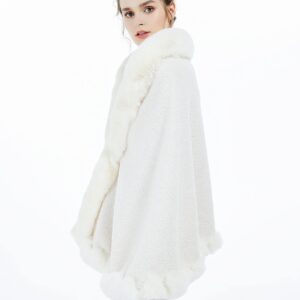 Faux Fur Shawl Wrap Bridal Cape Bridesmaids Stole Lambs Wool Shrug Winter Wedding with Fur Trim Ivory