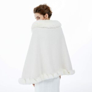 Faux Fur Shawl Wrap Bridal Cape Bridesmaids Stole Lambs Wool Shrug Winter Wedding with Fur Trim Ivory