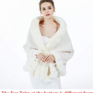 Faux Fur Shawl Wrap Bridal Cape Bridesmaids Stole Lambs Wool Shrug Winter Wedding with Fur Trim Ivory