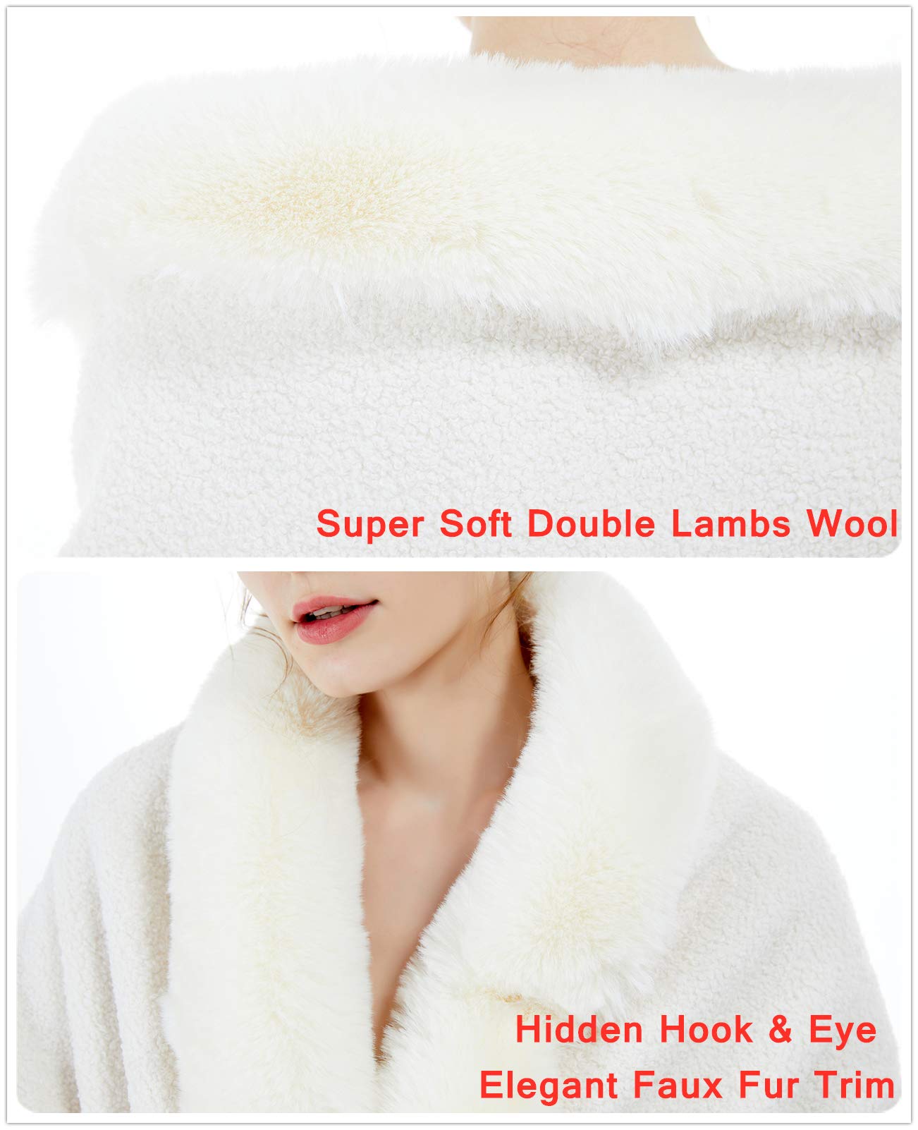 Faux Fur Shawl Wrap Bridal Cape Bridesmaids Stole Lambs Wool Shrug Winter Wedding with Fur Trim Ivory