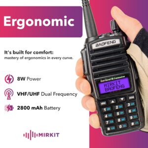 Mirkit 2Х BAOFENG UV-82 MK5 8W Max Power Ham Radio VHF/UHF 144-148/420-450MHz Walkie Talkies with 2800mAh Li-ion Baofeng Battery Pack, Baofeng Programming Cable & Mirkit Lanyards