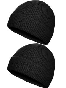 satinior mens 2 pieces winter short fisherman beanie trawler watch edge skullcap men's hat, black, medium