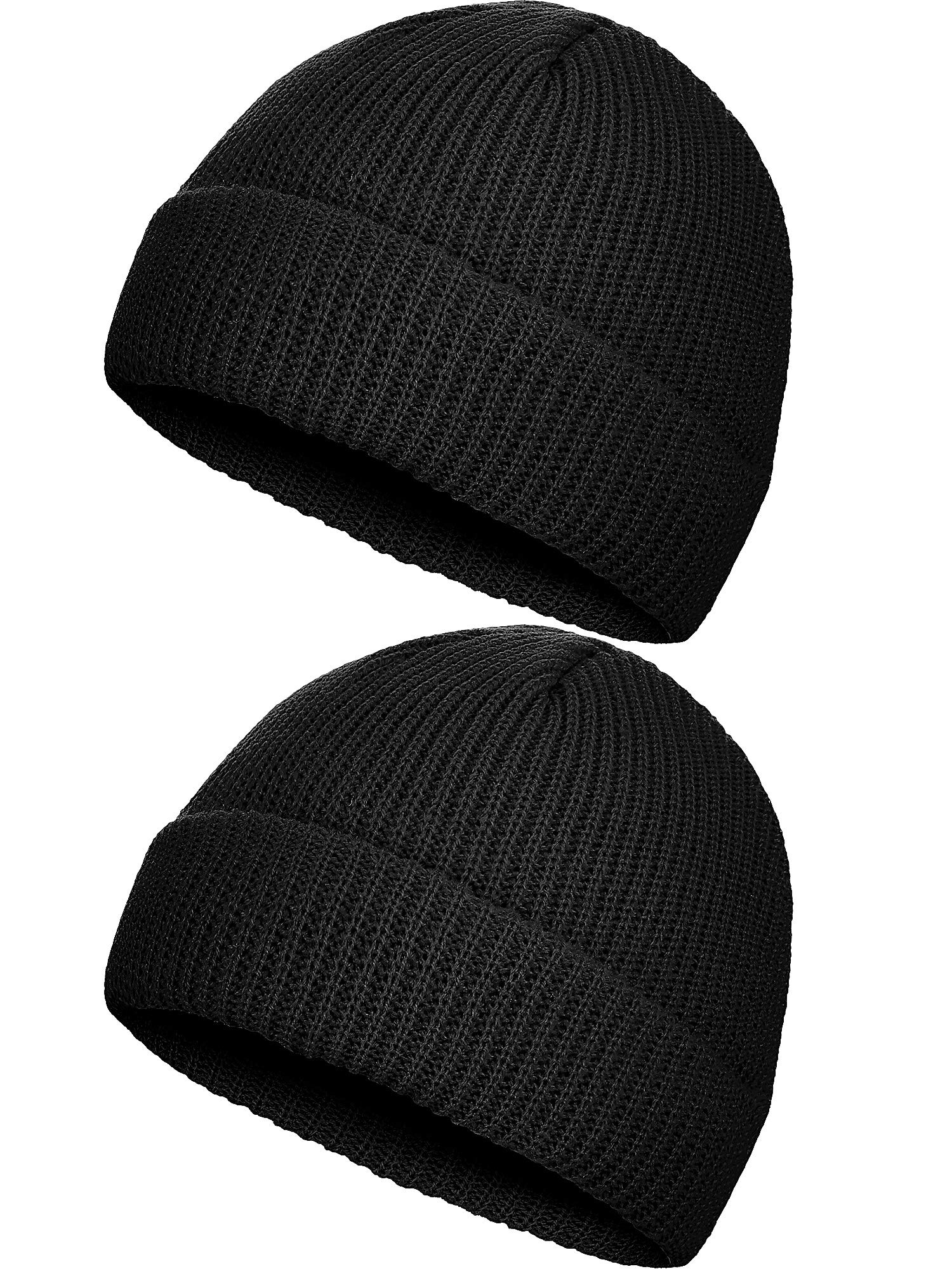 SATINIOR mens 2 Pieces Winter Short Fisherman Beanie Trawler Watch Edge Skullcap Men's Hat, Black, Medium