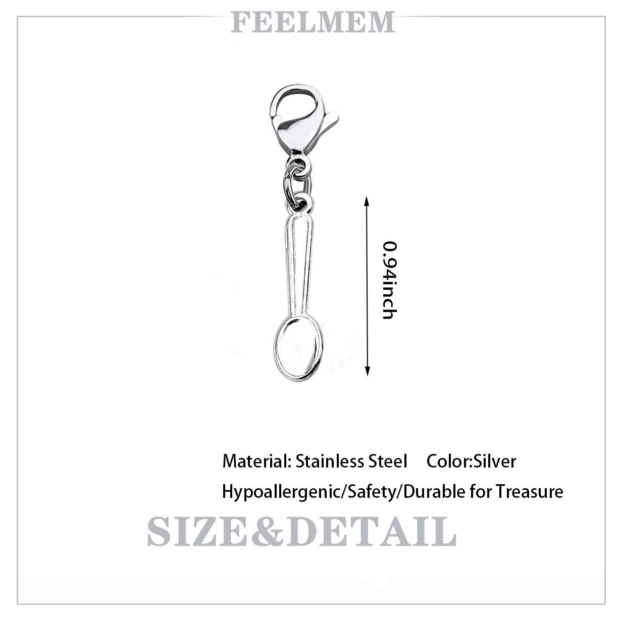 FEELMEM Spoon Charm Little Spoonnie Clip on Charm Zipper Pull Spoon Theory Jewelry Spoonnie Gift Tablespoon Spoon Pendant