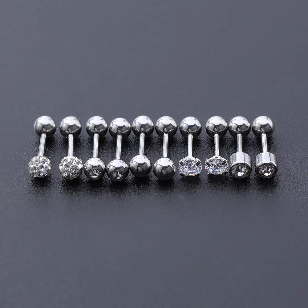 5 Pairs Ball Stud Earrings Stainless Steel 18G Barbell Gartilage Earrings Helix Earrings 4mm CZ Ear Piercing Set (Silver)