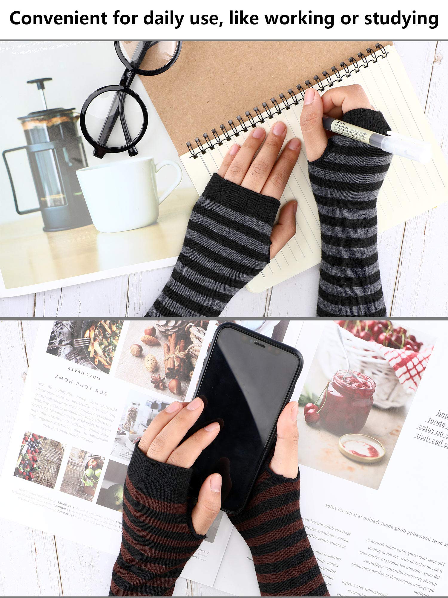 SATINIOR 6 Pairs Women Long Fingerless Gloves Arm Warmers Knit Thumbhole Stretchy (Fresh Color)