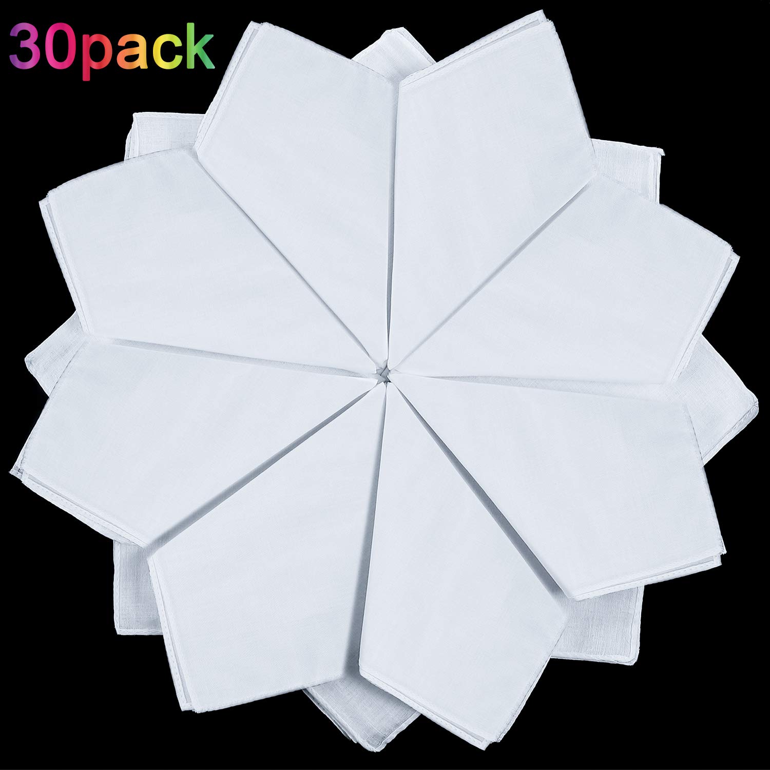 Boao 30 Pack Women White Soft Handkerchief Ladies Hankies DIY Wedding Hankies