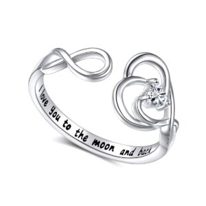 925 sterling silver jewelry engraved i love you to the moon and back love heart open ring size 7