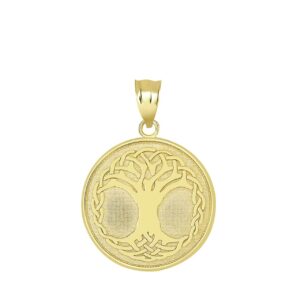 Sideways Crosses Certified 14k Yellow Gold Tree Of Life Medallion Pendant