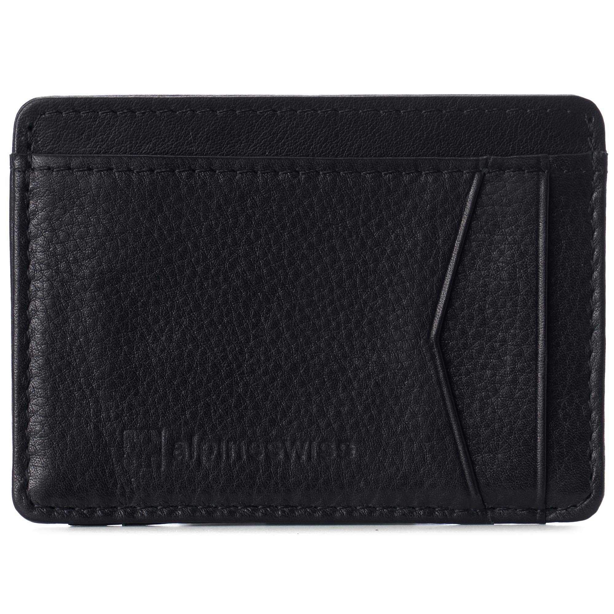 Alpine Swiss RFID Minimalist Oliver Front Pocket Wallet For Men Leather York Collection Soft Nappa Black