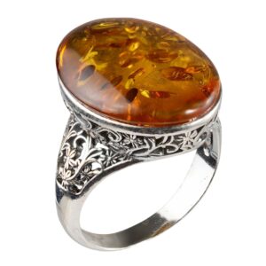 HolidayGiftShops Sterling Silver and Baltic Honey Amber Ring Lois