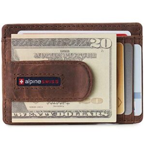 Alpine Swiss Dermot Mens RFID Safe Money Clip Front Pocket Wallet Leather Comes in Gift Box Distressed Brown