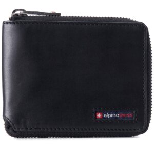 alpine swiss logan zipper bifold wallet for men or women rfid safe hampton collection glossy nappa black