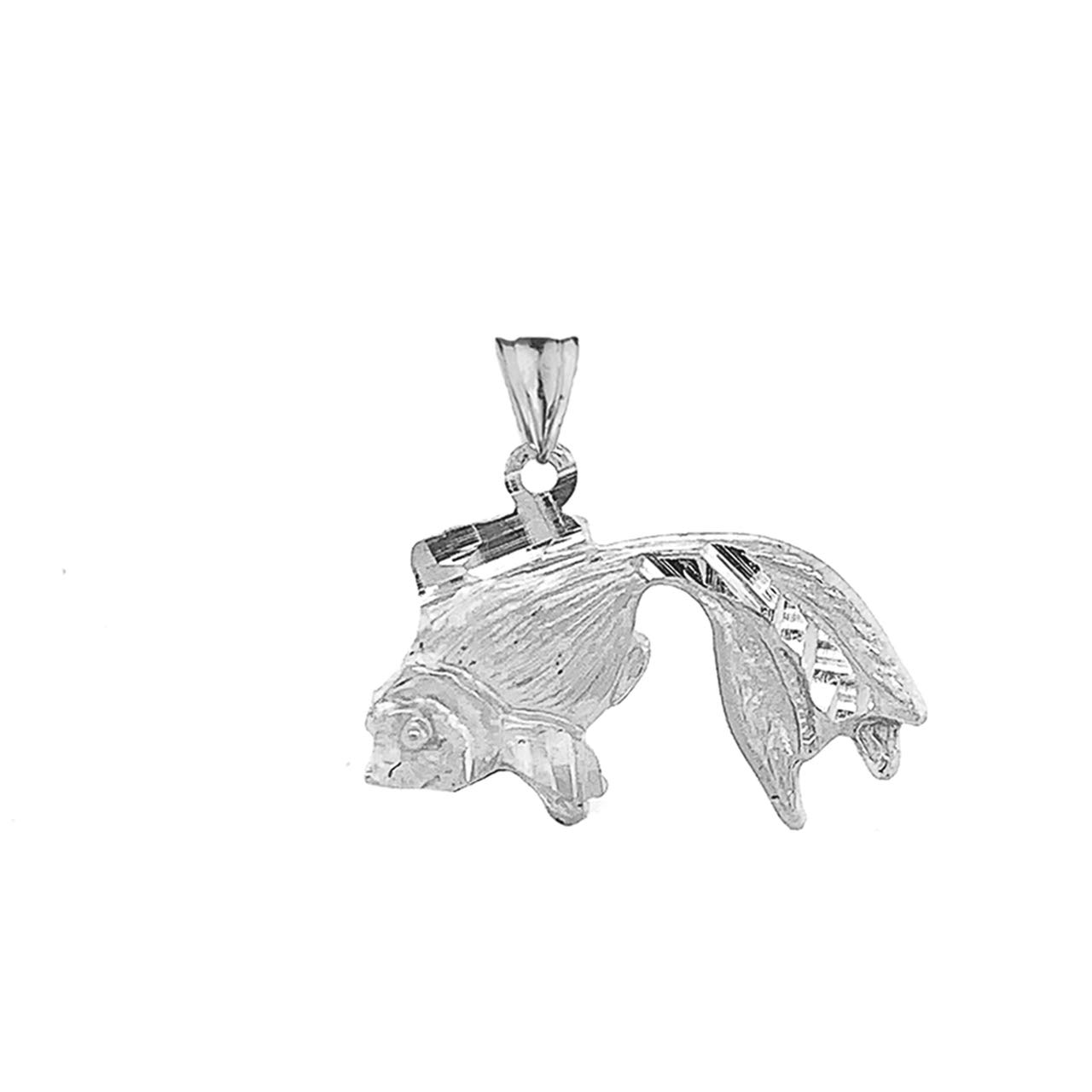 Certified 14k White Gold Japanese Tosakin Goldfish Pendant Necklace, 18"