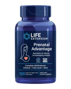 life extension prenatal advantage supplement – comprehensive prenatal vitamin for pregnant women - complete multivitamin for healthy brain with dha - non-gmo, gluten-free -120 softgels