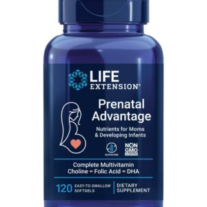 Life Extension Prenatal Advantage Supplement – Comprehensive Prenatal Vitamin for Pregnant Women - Complete Multivitamin for Healthy Brain with DHA - Non-GMO, Gluten-Free -120 Softgels