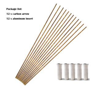 HNZMDY 12 Pcs 30 Inch 6.2 mm Pure Carbon Arrow Shaft Spine 250 300 350 400 450 500 550 600 Carbon Shaft Tube with Aluminum Inserts for DIY Archery Hunting Shooting Practice (Camo, Spine 250)