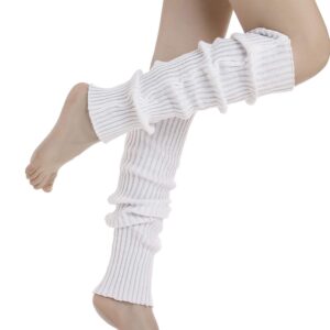 Sarfel Leg Warmers for Women 80s Ribbed Knit Leg Warmer Custume Womens Leg Warmers Sports Party Accessories White