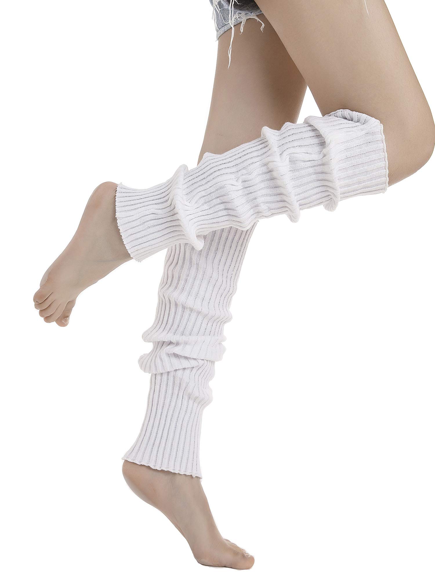 Sarfel Leg Warmers for Women 80s Ribbed Knit Leg Warmer Custume Womens Leg Warmers Sports Party Accessories White