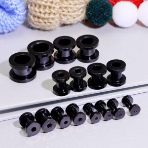 Prjndjw Screw Fit Ear Gauges Kit Surgical Steel Tunnel Expander Earrings Earlobe Plugs Stretching Body Piercing Jewelry Set for Women Men Black 14G-00G 8 Pairs