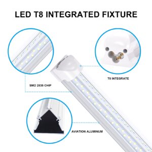 JOMITOP 8 Ft Integrated LED Tube Light 120W T8 V Shaped 96" Four Row 14400 Lumens(300W Fluorescent Equivalent) Clear Cover Super Bright White 6500K Pack of 6