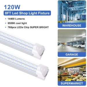 JOMITOP 8 Ft Integrated LED Tube Light 120W T8 V Shaped 96" Four Row 14400 Lumens(300W Fluorescent Equivalent) Clear Cover Super Bright White 6500K Pack of 6